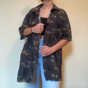 Dark Gray Aloha Hawaiian Button Down Short Sleeve Shirt
